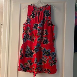 NWOT LOFT Size LP One Piece Red/Blue Floral Romper. Elastic waist.